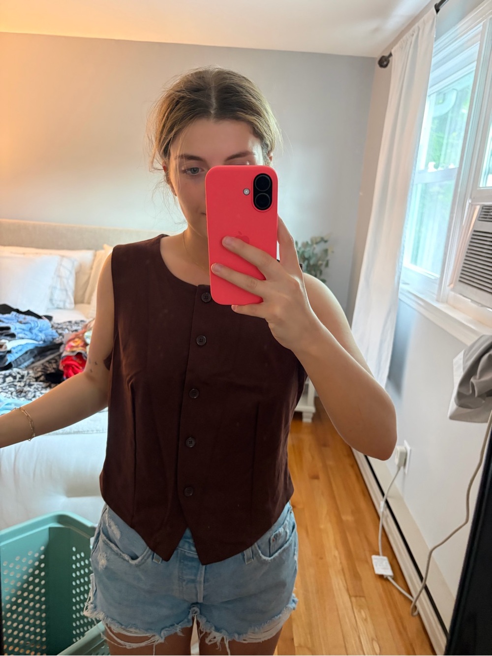 Target Brown Sleeveless Button Front Tank Top